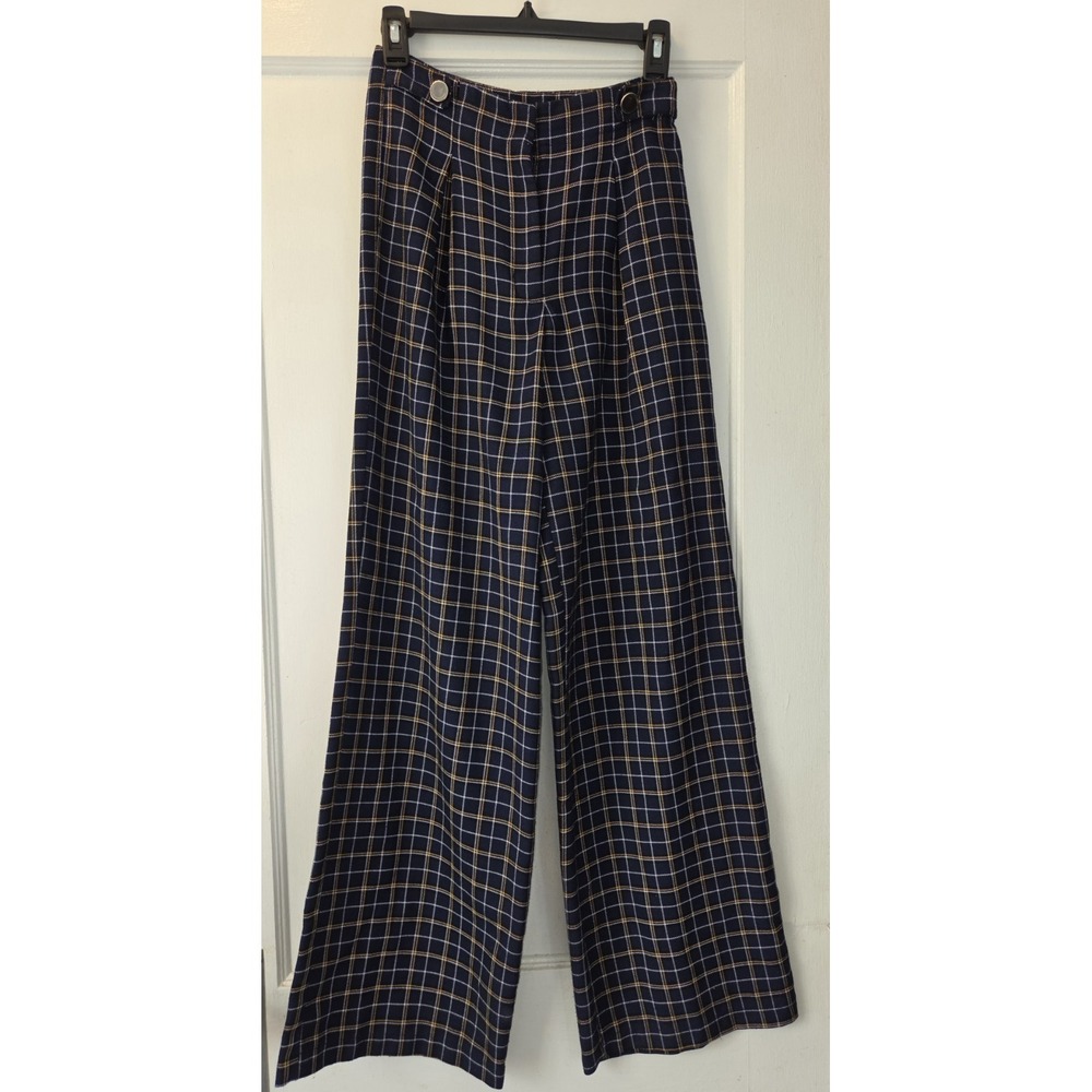 Asos/Miss Selfridge High Waisted Wide Leg Retro Plaid Pants. Gold Buttons. 2